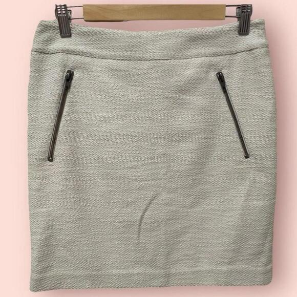 Ann Taylor Dresses & Skirts - Ann Taylor Women's Ivory Cotton Mini Pencil Zipper Detailed Career Skirt Size 2